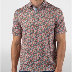 New Good Good Golf Through The Green Polo Shirt Mens XL Blue Pink Floral Pattern